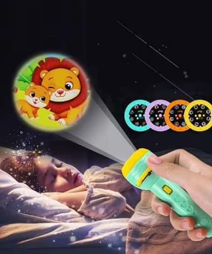 Toy Imagine Projector Torch for Kids Creativity Toy Children's Flashlight Projection Light Cognitive Animals Marine 1 Electric Torch with 3 Slides (24 Pictures)