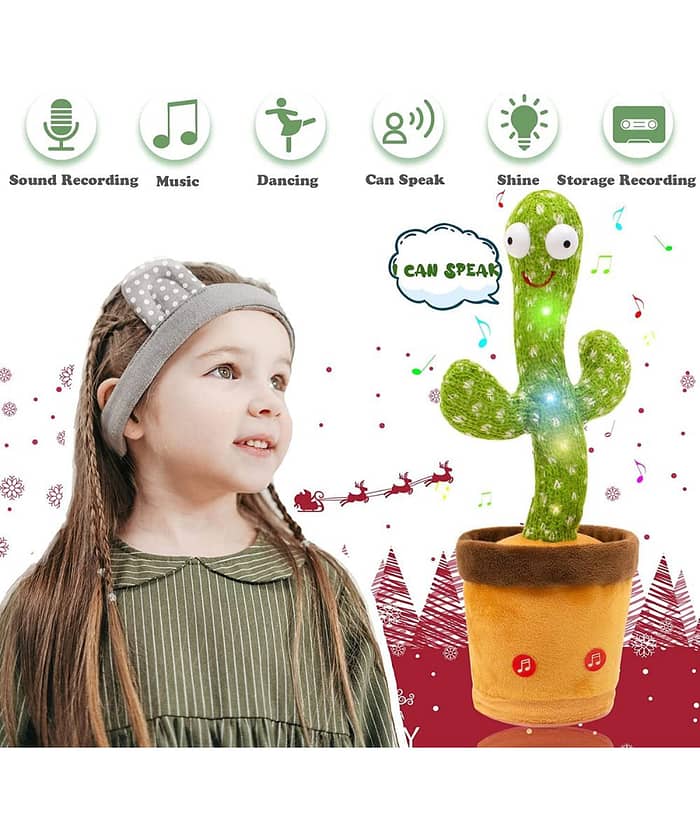 Dancing Cactus Toy For Kids | Talking, Singing Children Baby Plush Electronic Toys Voice Recording Repeats What You Say Led Lights - Green